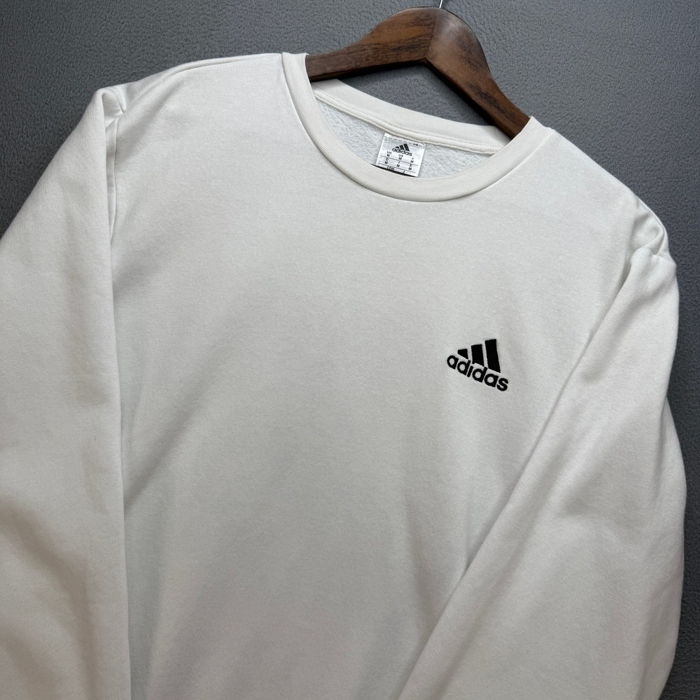 Adidas Crewneck Sweatshirt Mens Size M White Cotton Blend Sporty Pullover H12220